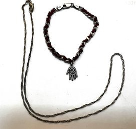 Sterling Silver 925, Hamsa Bracelet And Necklace