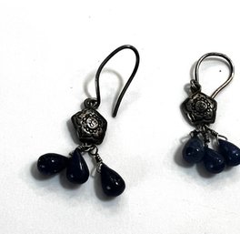 Signed Ebony And Silver Earrings 3 Drops