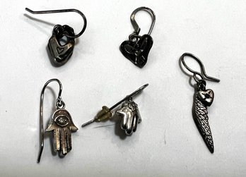 Group Of Mixed Single Earrings She Wore Together! Silver Hamsa's,  Hearts. Feather Etc