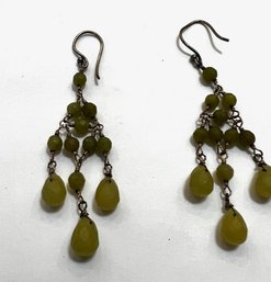 Drop Earrings Silver And Green Stone