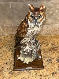 Large Guiseppe Armani Capodimonte Owl Sculpture On Base