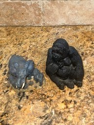 Group Of Animal Sculptures Gorilla And Elephant