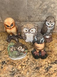 Group Of 5 Owl Sculptures