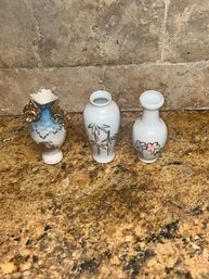 Group Of Three Miniature Porcelain Vases See Markings