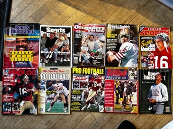 10 Sports Magazine Focusing On Joe Montana And Small Figurine