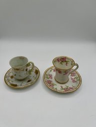 A Pair Of Diminutive Tea Cups Limoges, Hand Painted