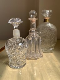 3 Retro Decanters One Crystal, One Schenely Decanter