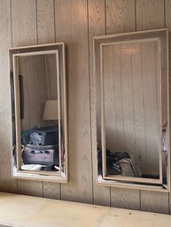 Pair Of 1971 Lea Wall Mirrors White With Silver Frames Approx 24 X 40 Each