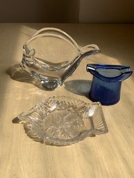 Fish Ashtray, Blue  Hat Ashtray And Crystal Etched