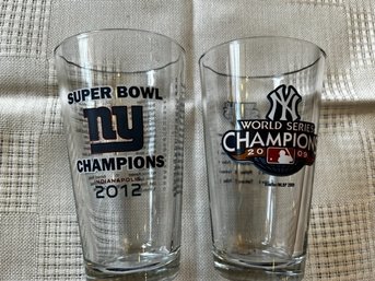 New York Yankees And Giants Champions Glasses