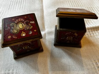 2 Painted Small Boxes (both Lids Close!)