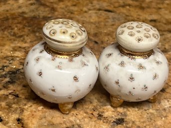 Pair Of Porcelain Salt And Pepper Shakers Gold Enhanced