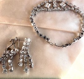 Fine Rhinestone Crystal Earring And Bracelet Set