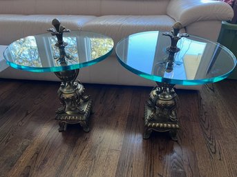 A Pair Of Exceptional Brass And Glass End Tables