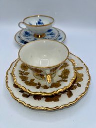 A Pair Of Antique 3 Piece Tea Cup Sets Bavarian With 22 Kt Gold Accents