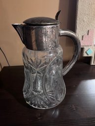 Exquisite Antique Lined Crystal And Silver Plate Pitcher With Inner Glass For Ice Made In Germany