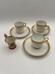 A Group Of 3 Cream And Gold Enhanced Tea Cups And Saucers Limoges Haviland