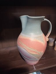 Hand Built Pottery Pitcher Signed Approx 10' Tall