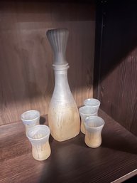 A Cordial And Decanter Set Of Hand Blown Glass Made In Israel