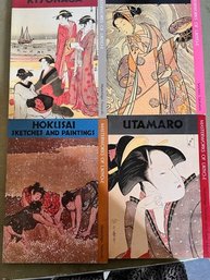 4 Japanese Books Hokusai, Utamaro, Harunobu, Kiyonaba