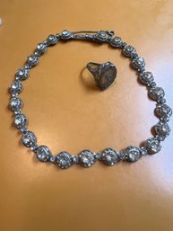 Sterling Silver Ring And Rhinestone Choker. STUNNING!