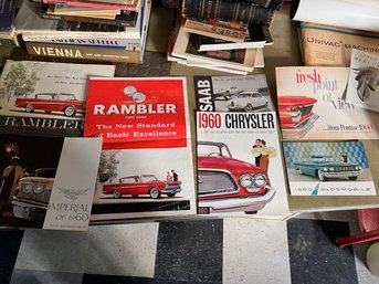 8 ~1960 Automobile Pamphlets Rambler, Chrysler, Chevrolet, Saab, Oldsmobile, Pontiac , Mercury