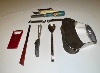 A Fantastic Group Of Kitchen Tools, Openers, Knives, Chopper, Cheese Knives Etc!