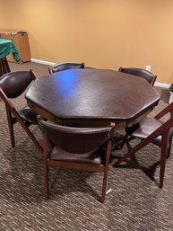 Leather Topped Wood Octagonal Card Table With Pull Out Drawers Chairs Included!