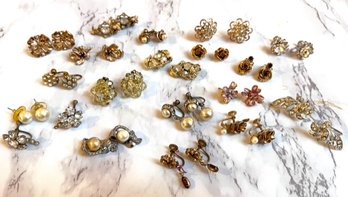 Rhinestones And Pearls, Flowers And More! Great Earrings!