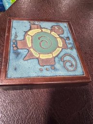 Southwestern Ceramic Tiled Jewelry Box Appro 7' X 7'