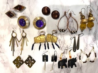 Lot Of Larger 90's Earrings, Mixed Metals, Elephants And Asian