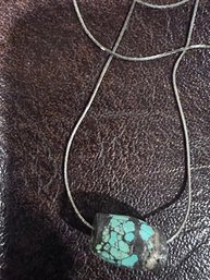 Turquoise Bead On Silver Chain