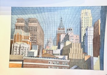 JK Sundquist 'Wall Street' Lithograph Image Size 24 X 36