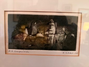 1958 Early Etching By Guillermo Silva Composition
