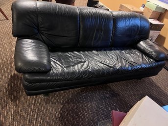 A Natuzzi Black Leather Couch Silver Legs, Good Condition