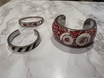 3 Inlaid Vintage Bracelets One Made In Mexico