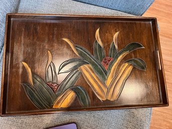 Hand Carved Wooden Tray Made In Japan