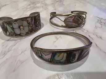 3 Cuff Bracelets Inlaid