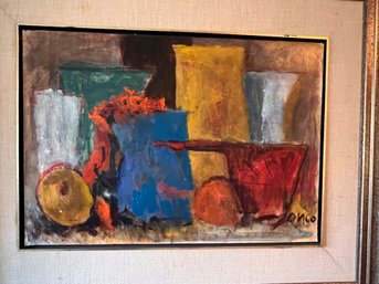 Abstract Still Life Painting By Marcel Janco Romanian-Israeli, 1895~1984 Listed Artist  ~ Image 13' X 19'