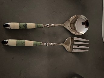 A Pair Of Beautiful Salad Servers Inlaid Handles