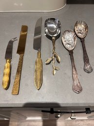 Assorted Serving Knives And Spoons Etc