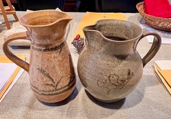 2 Pottery/clay Pitchers Both Signed Jug Town Ware And Kai?