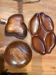 Group Of 3 Mid Century Wood Serving Bowls