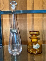 2 Glass Decanters With Silver Tags Port And Bourbon