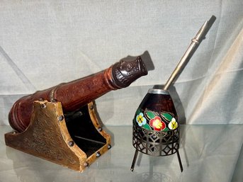 Vintage Cannon Ball Liquor Holder And Peruvian Yerba Mate