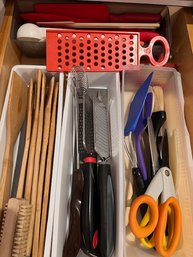 A Drawer Full Of Utensils, Wooden, Spatulas, Spoon, Scissor, Graters, ETC