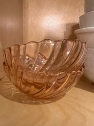 A Set Of Rosaline Swirl Small Pink Glass Made In France Bowls