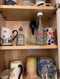 Cabinet Of Assorted Mugs, Shakers Cream And Sugar Etc