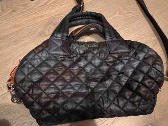 MZ Wallace Quilted Shoulder Bag Black And Blue Camo