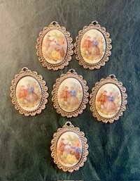 Group Of 6 Vintage 1960's Framed Porcelains, Approx 2 1/2' X 3 1/2'